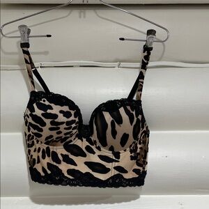 bebe Leopard Print Bra Top with Black Lace Trim